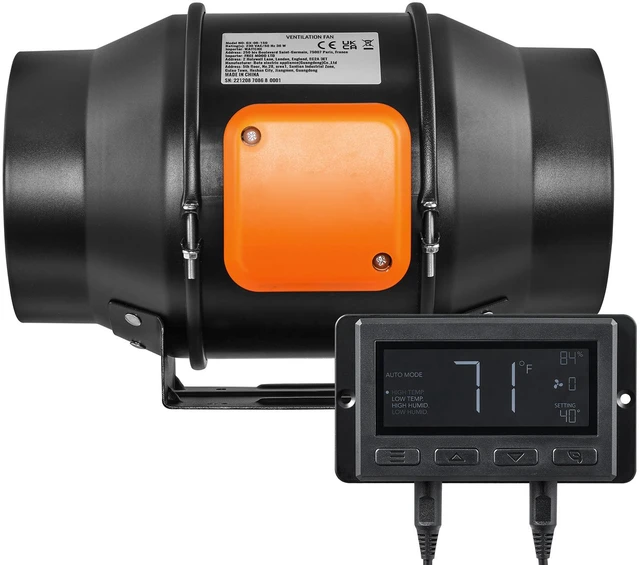 Alt view image 16 of 16 - Tuspuzz Inline Duct Fan, 6-Inch 402 CFM with Temperature Humidity Controller, Quiet EC-motor Ventilation Exhaust Fan for Cooling Booster, Grow Tents, Hydroponics