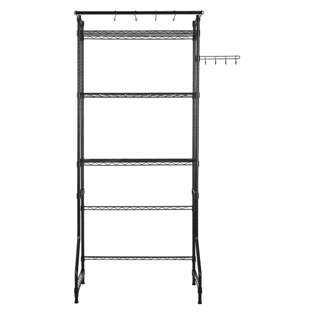 Alt view image 8 of 8 - Over Washer and Dryer Storage Shelf, 3 Tiers Laundry Room Drying Rack with Hanger Rod and Hooks, Single Row Adjustable Washer Shelves Space Saver, for Laundry Room Storage & Organization, Black