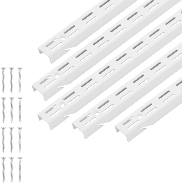 Alt view image 9 of 9 - Shelf Pilaster, 60-inch 5 Pack, Dual Track Upright Wall Shelving System, Heavy Duty Support System Twin Slot Shelf Rails, 25 Screws, Suitable for Cabinet Closet Organization Storage, Silver