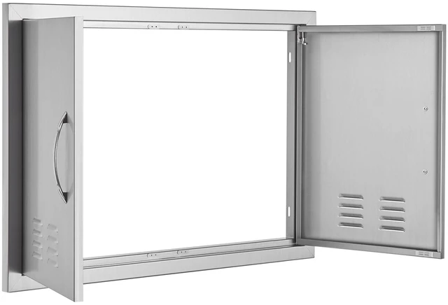 Alt view image 10 of 10 - BBQ Access Door, 30W x 21H Inch Double Outdoor Kitchen Door, Stainless Steel Flush Mount Door, Wall Vertical Door with Handles and Vents, for BBQ Island, Grilling Station, Outside Cabinet