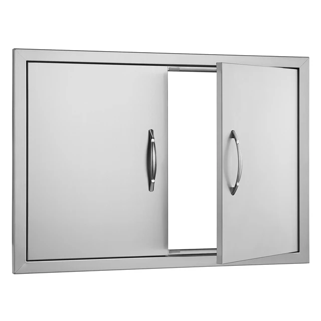 Alt view image 9 of 9 - BBQ Access Door, 30W x 21H Inch Double Outdoor Kitchen Door, Stainless Steel Flush Mount Door, Wall Vertical Door with Handles, for BBQ Island, Grilling Station, Outside Cabinet