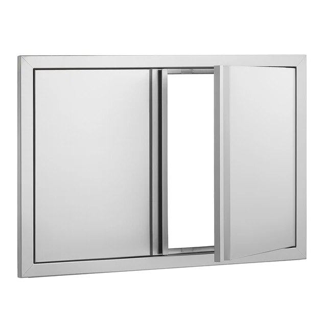 Alt view image 10 of 10 - BBQ Access Door, 30W x 21H Inch Double Outdoor Kitchen Door, Stainless Steel Flush Mount Door, Wall Vertical Door with Recessed Handles , for BBQ Island, Grilling Station, Outside Cabinet
