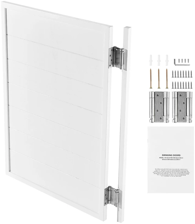 Alt view image 8 of 8 - Saloon Doors, 32"W x 42" H Single Swinging Cafe Interior Doors, Square Design Premium Pine Wood, with Hinges & Hardware Kit, Easy to Install, for Hallway Kitchen Bar Pub Entrance, White