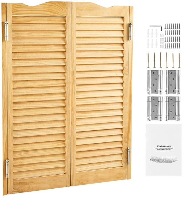 Alt view image 8 of 8 - Double Saloon Doors, 36"W x 42" H Arched Top Interior Swinging Cafe Doors, Premium Pine Wood, with Hinges & Hardware Kit, Easy to Install, for Hallway Kitchen Bar Pub Entrance, Log Color