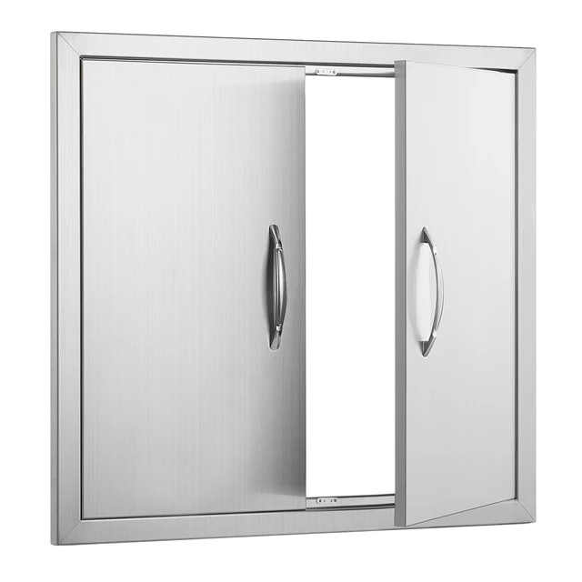 Alt view image 10 of 10 - BBQ Access Door, 26W x 24H Inch Double Outdoor Kitchen Door, Stainless Steel Flush Mount Door, Wall Vertical Door with Handles, for BBQ Island, Grilling Station, Outside Cabinet