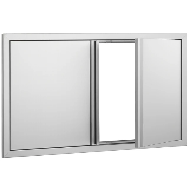 Alt view image 10 of 10 - BBQ Access Door, 36W x 21H Inch Double Outdoor Kitchen Door, Stainless Steel Flush Mount Door, Wall Vertical Door with Recessed Handles , for BBQ Island, Grilling Station, Outside Cabinet