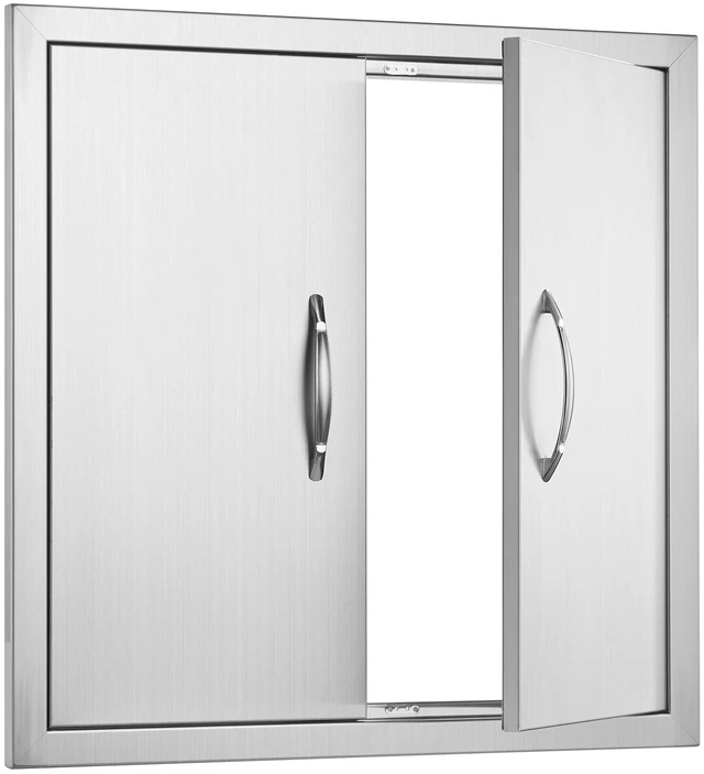 Alt view image 11 of 11 - BBQ Access Door, 24W x 24H Inch Double Outdoor Kitchen Door, Stainless Steel Flush Mount Door, Double Wall Vertical Door with Handles and Hooks, for BBQ Island, Grilling Station, Outside Cabinet
