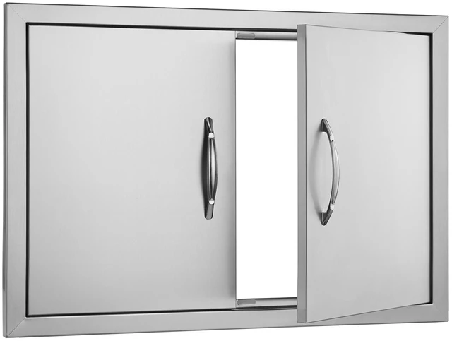 Alt view image 11 of 11 - BBQ Access Door, 28W x 19H Inch Double Outdoor Kitchen Door, Stainless Steel Flush Mount Door, Wall Vertical Door with Handles, for BBQ Island, Grilling Station, Outside Cabinet