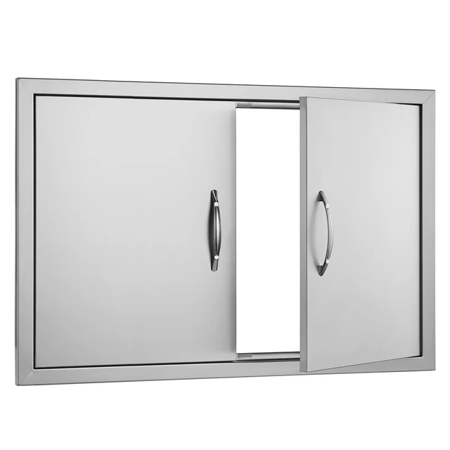 Alt view image 11 of 11 - BBQ Access Door, 33W x 22H Inch Double Outdoor Kitchen Door, Stainless Steel Flush Mount Door, Wall Vertical Door with Handles, for BBQ Island, Grilling Station, Outside Cabinet