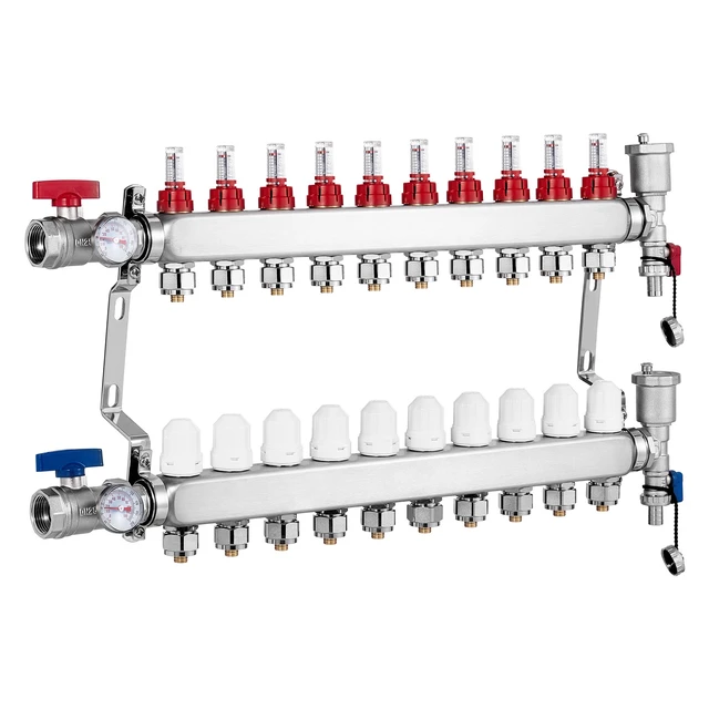 Alt view image 9 of 9 - VEVOR 10-Branch Radiant Heat Manifold 1/2" PEX Tubing Floor Heating Manifold Set