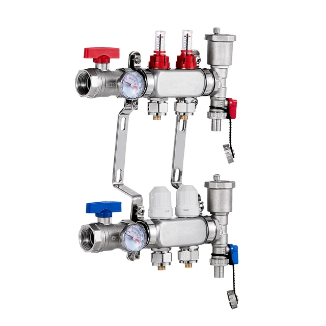 Alt view image 8 of 8 - 2-Branch Radiant Heat Manifold, 1/2" PEX Tubing Manifold, Stainless Steel PEX Manifold for Hydronic Radiant Floor Heating, Radiant Heat PEX Manifold Kit with 1/2" Adapters Included