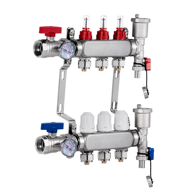 Alt view image 8 of 8 - 3-Branch Radiant Heat Manifold, 1/2" PEX Tubing Manifold, Stainless Steel PEX Manifold for Hydronic Radiant Floor Heating, Radiant Heat PEX Manifold Kit with 1/2" Adapters Included