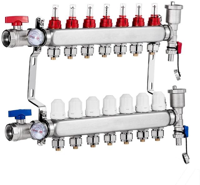 Alt view image 8 of 8 - VEVOR 7-Branch Radiant Heat Manifold 1/2" PEX Tubing Floor Heating Manifold Set