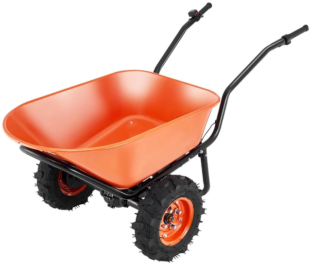 Alt view image 15 of 15 - VEVOR Electric Wheelbarrow Cart, 500W Powered Utility Garden Wagon Dump Cart, 4.5 Cu. Ft. Load & 573 lbs Capacity with Metal Handle & 16" Track Wheels, Two Wheel Barrow Yard Cart & Wagons for Lawn