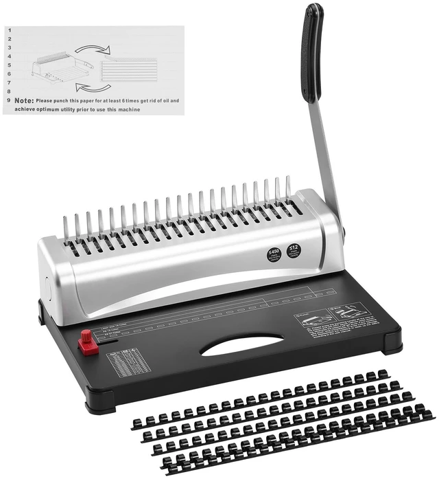 Alt view image 8 of 8 - Binding Machine, Comb Binding Machine 21-Holes Binding 450 Sheets, Book Binder Machine with 100 PCS 3/8'' Comb Binding Spines, for Letter Size, A4, A5