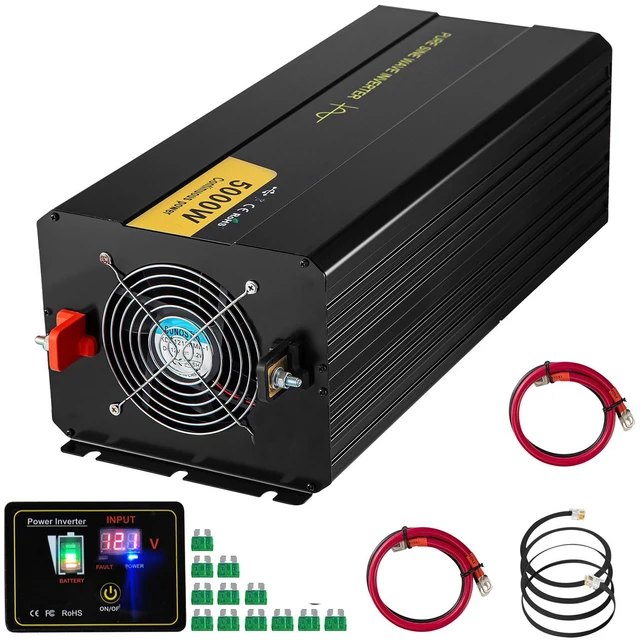 Alt view image 8 of 8 - Pure Sine Wave Inverter, 5000 Watt, Power Inverter, DC 12V to AC 120V Car Inverter, with LCD Display, USB Port and Remote Controller, Power Converter for Car RV Truck Solar System Travel Camping