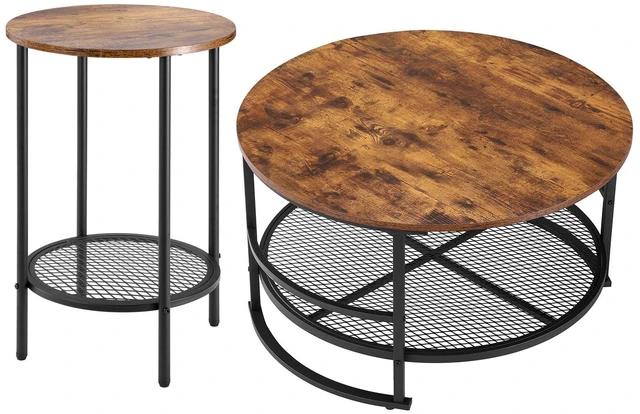 Alt view image 15 of 15 - VEVOR 3 Pieces Round Coffee Table Sets, 31.5 in Industrial Living Room Table with 2 End Side Tables, Easy Assembly Coffee and End Tables Sets with Metal Legs, for Office, Living Room and Apartment