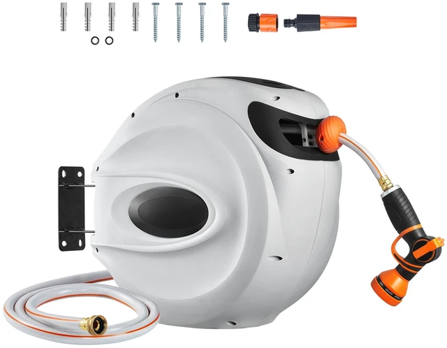 Alt view image 16 of 16 - Retractable Hose Reel, 115 ft x 1/2 inch, 180° Swivel Bracket Wall-Mounted, Garden Water Hose Reel with 9-Pattern Nozzle, Automatic Rewind, Lock at Any Length, and Slow Return System