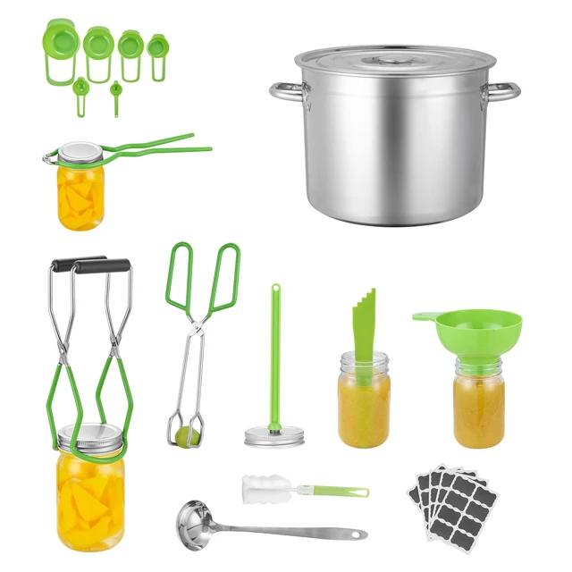 Alt view image 9 of 9 - Canning Supplies Starter Kit, 11 Pieces Stainless Steel Water Bath Canning Kit for Beginners, Canning Tools Set: Pot, Rack, Lid, Ladle, Funnel, Tongs, Jar Lifter, Wrench, Measuring Cup