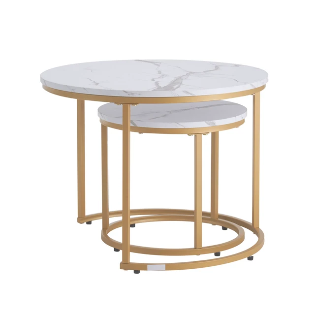 Alt view image 15 of 15 - VEVOR Nesting Coffee Table Set of 2, 23.6 in Round Coffee Table, Nesting Tables for Small Place, Vintage End Side Tables Night Stand with Metal Frame, for Living Room, Bedroom, Office (White & Gold)