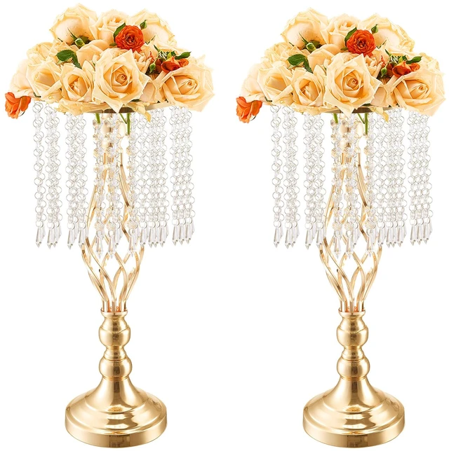 Alt view image 10 of 10 - 12PCS 49cm/19.3 Tall Crystal Wedding Flower Stand, Metal Wedding Centerpiece Vase, Gold Flower Holders Floral Display Rack for Tables Wedding Dinner Party, Ceremony Birthday Event Decor