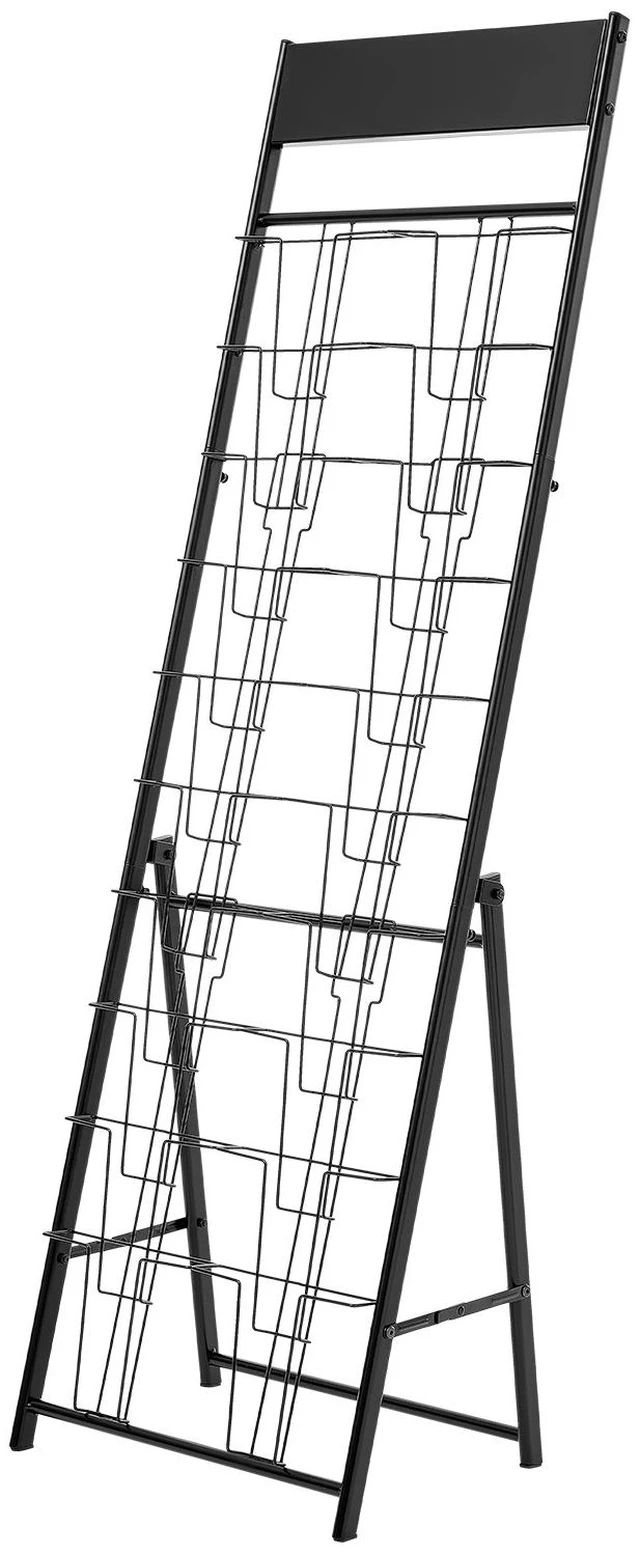 Alt view image 8 of 8 - Brochure Display Rack, 20 Pockets Magazine Literature Display Stand, Portable Floor Standing Magazine Rack, Metal Newspaper Catalog Holders for Shop, Exhibitions, Office, Trade Show, Black