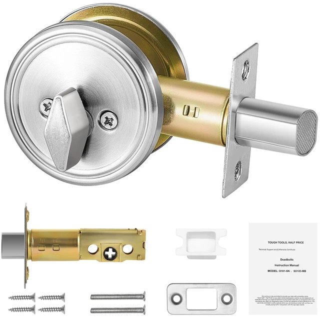Alt view image 10 of 10 - Deadbolt Lock, Round Single Cylinder Dead Bolt, Keyed 1 Side, Fits Standard Size Interior and Exterior Doors, Full Metal, with 3 Keys, for Front Entry Door Residential Security, Satin Nickel