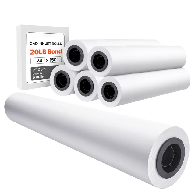 Alt view image 8 of 8 - Wide Format Paper, 24 in x 150 ft Plotter Paper, 6 Rolls CAD Bond Rolls with 2 in Core, 20 LB Bond Paper Rolls, Idea for CAD Drawings, Engineering Plans, GIS Maps & Architectural Designs