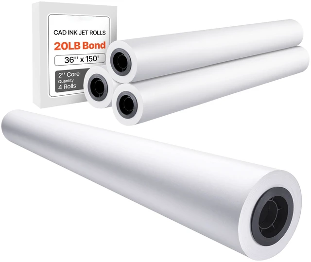 Alt view image 8 of 8 - Wide Format Paper, 36 in x 150 ft Plotter Paper, 4 Rolls CAD Bond Rolls with 2 in Core, 20 LB Bond Paper Rolls, Idea for CAD Drawings, Engineering Plans, GIS Maps & Architectural Designs
