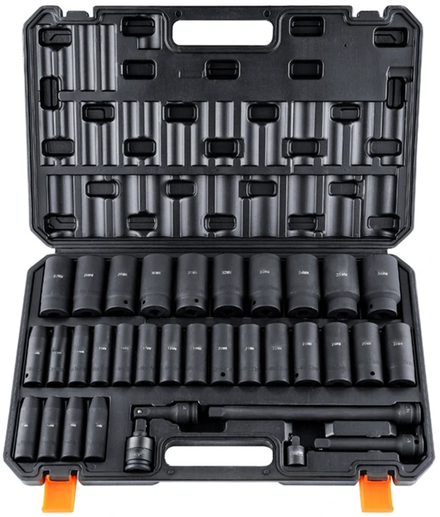 Alt view image 9 of 9 - 1/2" Drive Deep Impact Socket Set, 34pcs Socket Set Metric 8-36mm 6 Point Cr-MO Alloy Steel for Auto Repair, Rugged Construction, Includes Heavy Duty Storage Case