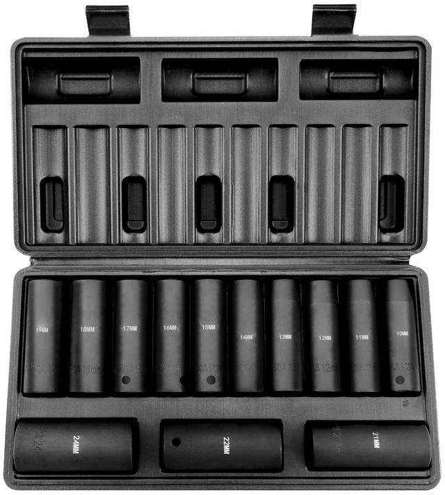 Alt view image 9 of 9 - 1/2" Drive Impact Socket Set, 13 Piece Deep Socket Set Metric 10-24mm, 6 Point CR-V Alloy Steel for Auto Repair, Easy-to-Read Size Markings, Rugged Construction, Includes Storage Case