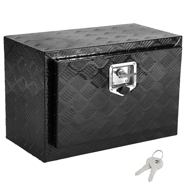 Alt view image 8 of 8 - Underbody Truck Box, 18" x 12" x 14" Pickup Storage Box, Heavy Duty Aluminum Diamond Plate Tool Box with Lock and Keys, Waterproof Trailer Storage Box with T-Handle Latch for Truck, Van, Trailer