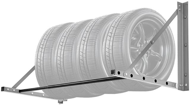 Alt view image 8 of 8 - Wall Mounted Folding Tire Rack, 32" - 48" Adjustable Tire Rack, Q235 Heavy-Duty Steel Tire Storage Rack for R14-R20 inch Standard Tires, Max 300lbs Load Capacity for Garage Workshop Repair Shop