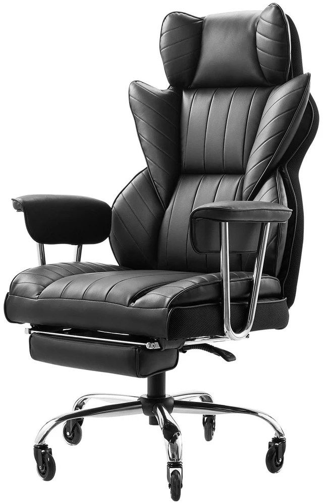 Alt view image 8 of 8 - Executive Office Chair with Footrest, 400lb Capacity Office Chair with Lumbar Pillow & Removable Armrests, Heavy Duty Ergonomic Chair, PU Leather Reclining Home Office Desk Chairs, Black