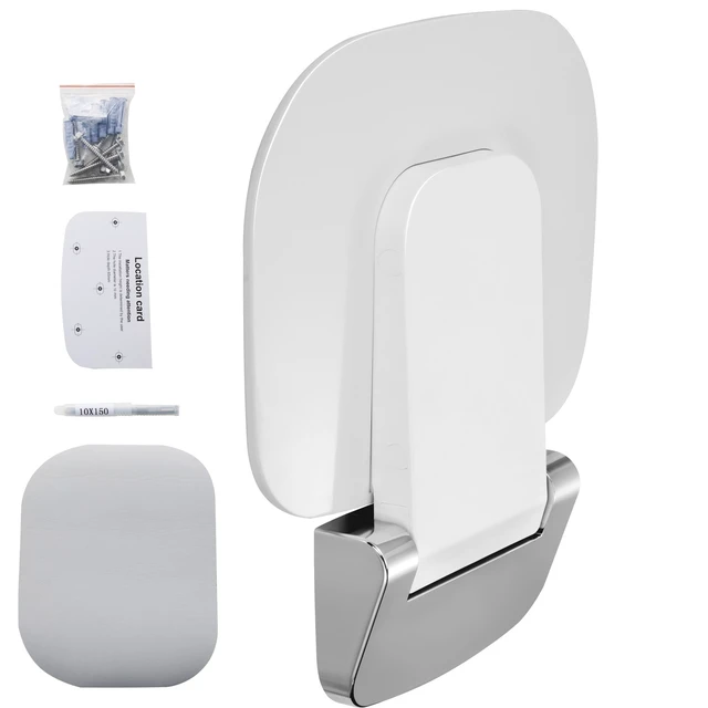 Alt view image 16 of 16 - Urea-formaldehyde Folding Shower Seat, 13.6'' x 12.8'' Unfolded, Wall Mounted Fold Up Shower Bench with 450 lbs Load Capacity, Space Saving Fold Down Shower Chair for Seniors Children Adults