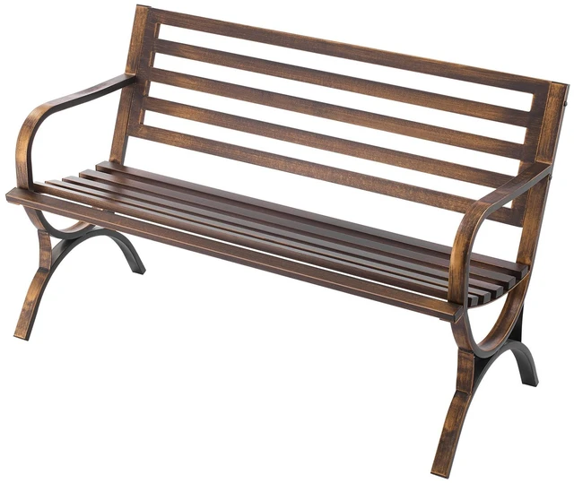 Alt view image 9 of 9 - Outdoor Bench, 50 inch, Carbon Steel Metal Frame with Slatted Pattern Backrest and Round Edge Armrests, Weatherproof Outside Bench for Patio, Garden, Park, Yard, Front Porch, Antique Bronze
