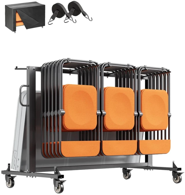 Alt view image 15 of 15 - Folding Chair Rack, 400 LBS Capacity, Heavy-duty Chair Cart for 42 Chairs or 12 Tables, Multi-Function Chair Storage Dolly with Rubber Wheels and Holders, Large Chair Holder, Matte Black