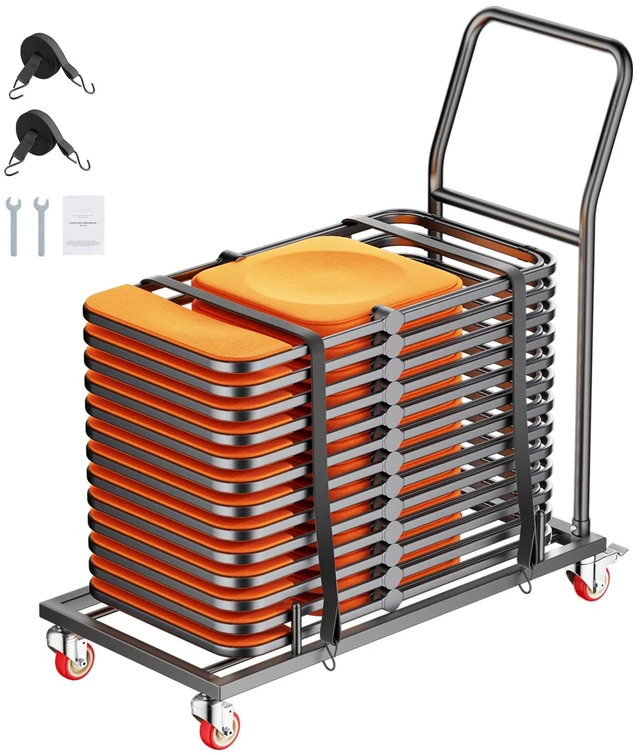 Alt view image 15 of 15 - Folding Chair Rack, 300 LBS Capacity, L-shape Horizontal Placement Chair Cart for 25 Chairs, Heavy-duty Metal Chair Storage Dolly with Rubber Wheels and Holders, Large Chair Holder, Matte Black