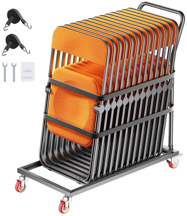 Alt view image 15 of 15 - Folding Chair Rack, 300 LBS Capacity, L-shape Vertical Placement Chair Cart for 25 Chairs, Heavy-duty Metal Chair Storage Dolly with Rubber Wheels, Multi-Function Chair Holder, Matte Black
