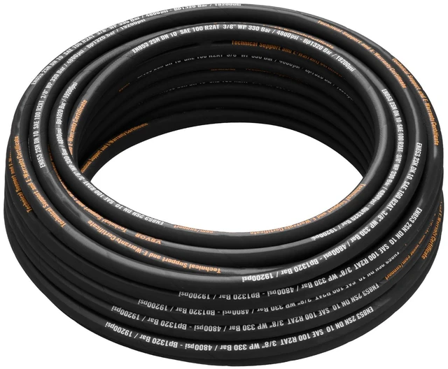 Alt view image 8 of 8 - Hydraulic Hose 3/8 inch x 100 ft, Coiled Hydraulic Hose 4800 PSI, Rubber Hydraulic Hose with 2 High-Tensile Steel Wire Braid, Bulk Hydraulic Hose -20°C to 140°C, Hydraulic Oil Flexible Hose