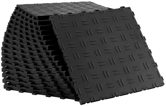 Alt view image 15 of 15 - Garage Tiles Interlocking, 12 x 12 x 0.53 inch 50 Pack Garage Floor Covering Tiles, Non-Slip Double-Sided Texture Garage Flooring Tiles, for Garages, Basements, Repair Shops, Black