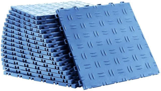 Alt view image 8 of 8 - Garage Tiles Interlocking, 12 x 12 x 0.53 inch 25 Pack Garage Floor Covering Tiles, Non-Slip Double-Sided Texture Garage Flooring Tiles, for Garages, Basements, Repair Shops, Blue