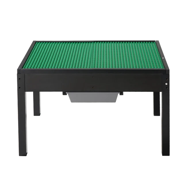 Alt view image 10 of 10 - Kids Wooden Activity Table, Building Blocks Double-Sided Tabletop, Multi-Purpose Activity Play Table with 2 Storage Bins for Kids 3+ Years, Large Storage Space, Present for Boys & Girls, Black