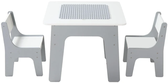 Alt view image 10 of 10 - 4 in 1 Kid Activity Table and 2 Chairs Set, Graffiti & Building Blocks Double-Sided Tabletop, Toddler Play Table with Storage for Kids 3+ Years, Large Storage Space, Gift for Boys & Girls, White