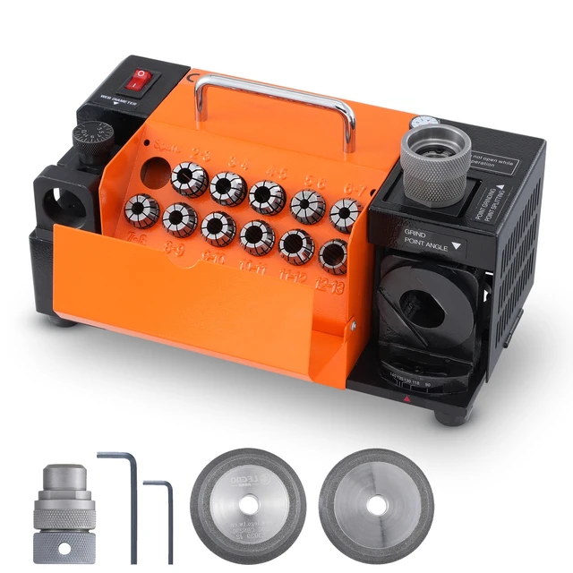 Alt view image 15 of 15 - Drill Bits Sharpener, 3-13mm Drill Bits Grinder Sharpener, Lip Relief Angle & 95°-135° Point Angle Adjustable Drill Bit Re-Sharpener, Portable Sharpening Machine with 11 Collets, CBN & SDC Wheel