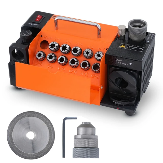 Alt view image 16 of 16 - Drill Bits Sharpener, MR-13A End Mill Grinder Sharpener 3-13mm, 95° to 135° Point Angle Adjustable Drill Bit Re-Sharpener, Portable Bits Sharpening Machine with 11 Collets, CBN Wheel for HSS