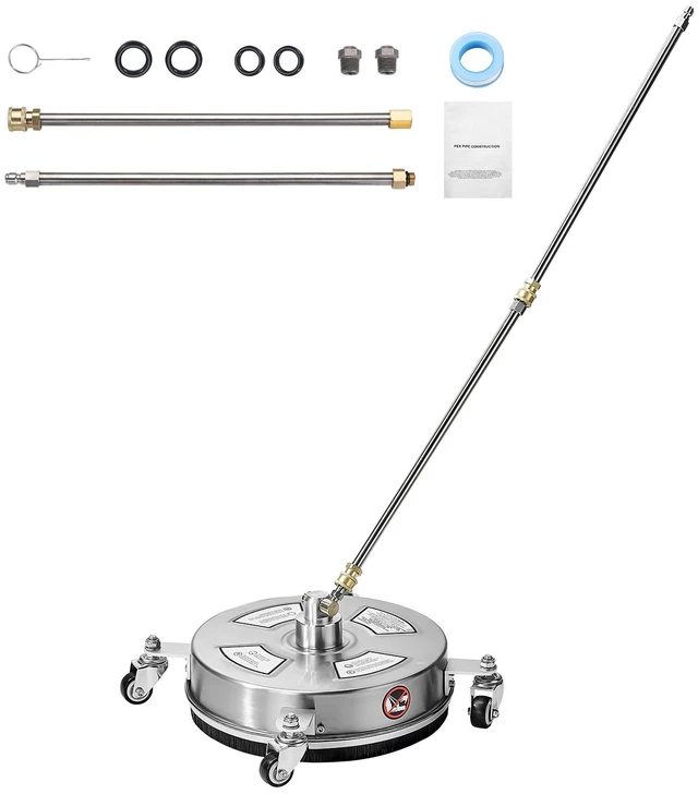 Alt view image 8 of 8 - 14" Pressure Washer Surface Cleaner, Stainless Steel Pressure Washer Attachments with 4 Wheels, 4000 Max PSI, 1/4 Quick Connector, 2 Spray Nozzles, 2 Extended Wands for Concrete, Patio, Deck