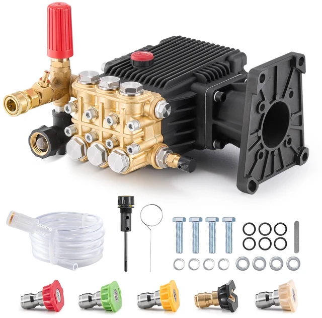 Alt view image 8 of 8 - Pressure Washer Pump, 1" Shaft Horizontal Triplex Plunger, 4400 PSI, 4.4GPM, Replacement Power Washer Pumps Kit with 5 Nozzles, Compatible with Simpson MorFlex 40224, 40225, 40226, Santoprene