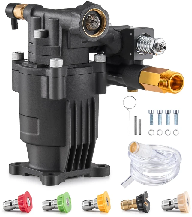 Alt view image 8 of 8 - Pressure Washer Pump, 3/4" Shaft Horizontal, 3500 PSI, 2.5GPM, Replacement Power Washer Pumps Kit with 5 Nozzles, Hardware and Siphon Tube, Compatible with Simpson, Honda, Troy-Bilt, Generac