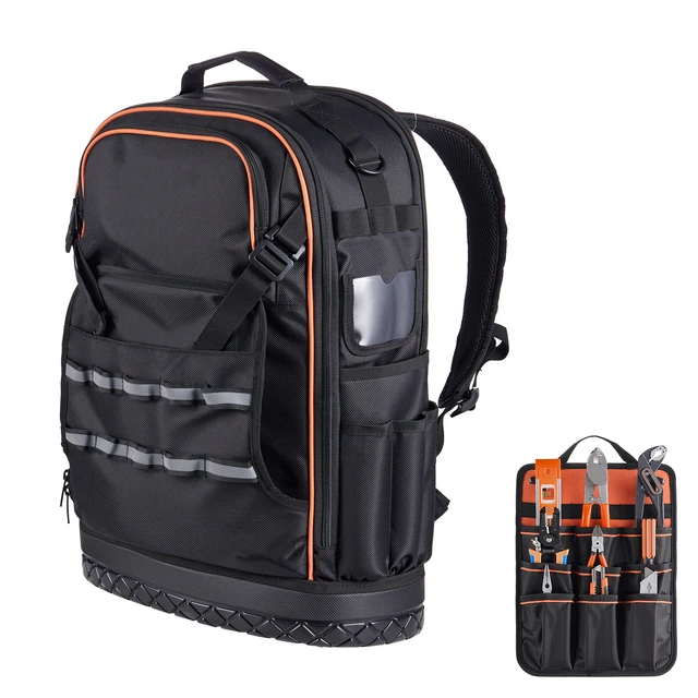 Alt view image 9 of 9 - Tool Backpack, 65 Pockets, Heavy-duty Tools Storage Organizer Work Bags with Laptop Compartment & Molded Base, Electrician Jobsite Backpack for Electrician, Repairman, and HVAC Techs
